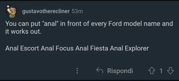 gustavotherecliner You can put in front of every Ford model name and it works out. Anal Escort Anal Focus Anal Fiesta Anal Explorer Rispondi 1