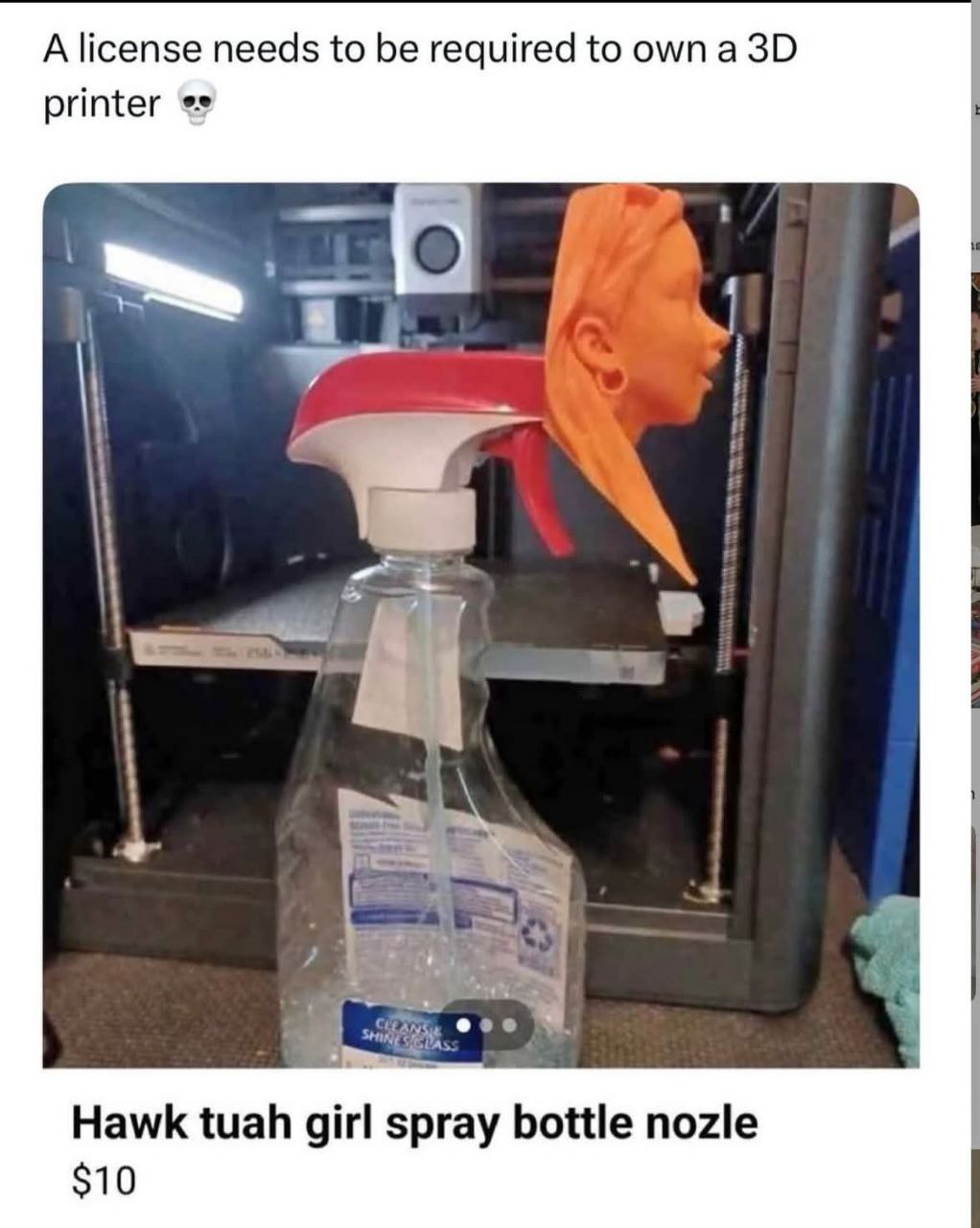 A license needs to be required to own а printer у Hawk tuah git spray bottle nozle $10