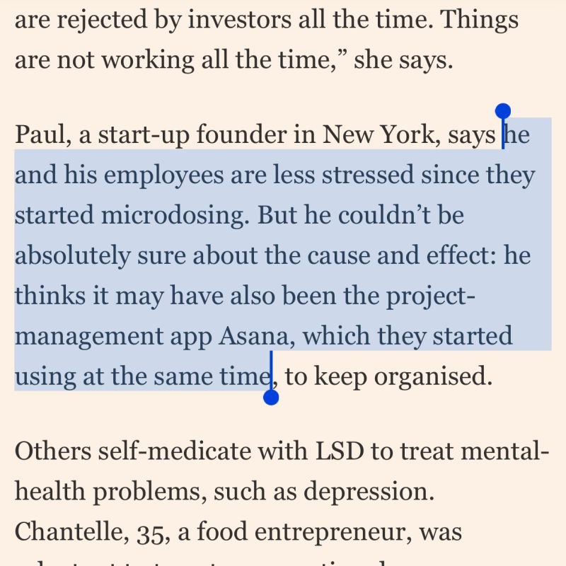 are rejected investors all the time. Things are not working all the time,” she says. Paul, a start-up founder in New York, says and his employees are less stressed since they started microdosing. But 