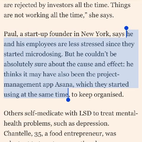 are rejected investors all the time. Things are not working all the time,” she says. Paul, a start-up founder in New York, says and his employees are less stressed since they started microdosing. But 