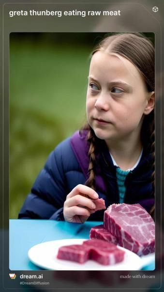 greta thunberg eating raw meat я dream.ai