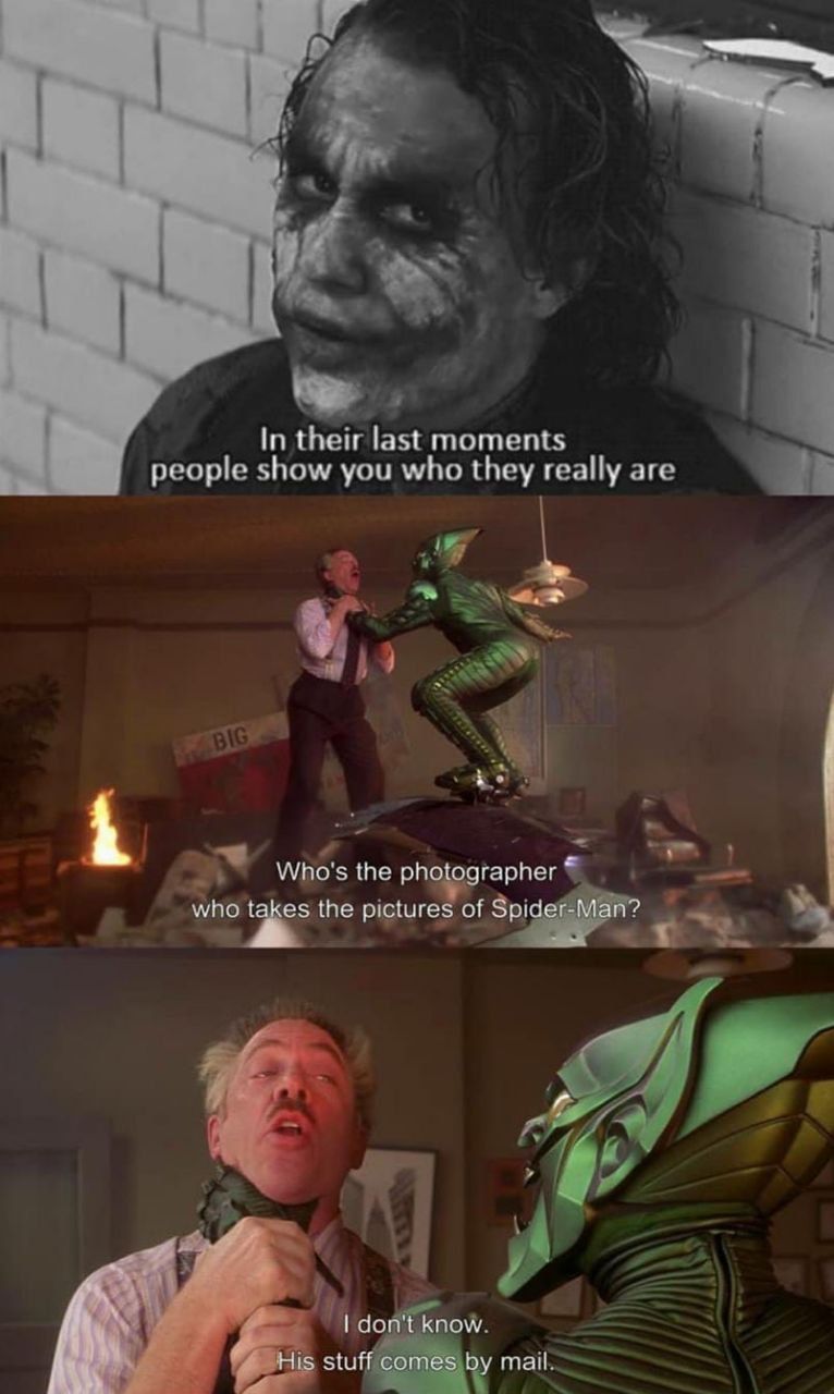 In Шен last moments people show you who they really are Who's the photographer who the pictures of Spider-Man? don't know. His stuff comes mail.