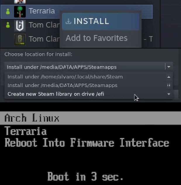 tom ALL Тот Clar Add to Favorites Choose lacation for install: Install under under Install under Create new library on drive Terraria Reboot Into Firmware Interface Boot in 3 sec.