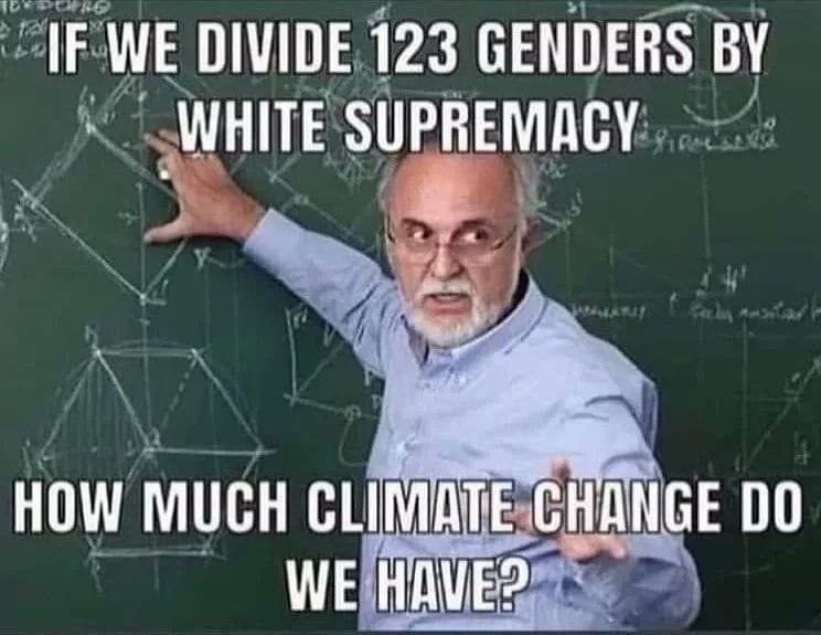IF WE DIVIDE 123 GENDERS WHITE SUPREMACY HOW MUCH CLIMATE CHANGE 00 WE HAVE?