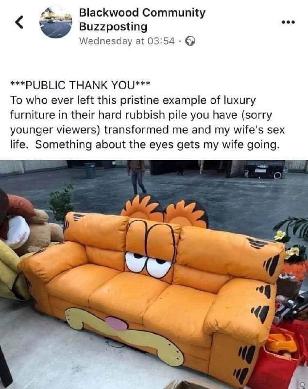 Blackwood Community Buzzposting Wednesday at 03:54 ***PUBLIC THANK YOU*** To who ever left this pristine example of luxury furniture in their hard rubbish pile you have (sorry younger viewers) transfo