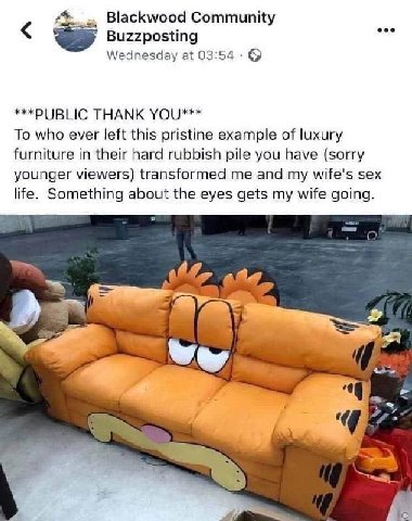 Blackwood Community Buzzposting Wednesday at 03:54 ***PUBLIC THANK YOU*** To who ever left this pristine example of luxury furniture in their hard rubbish pile you have (sorry younger viewers) transfo