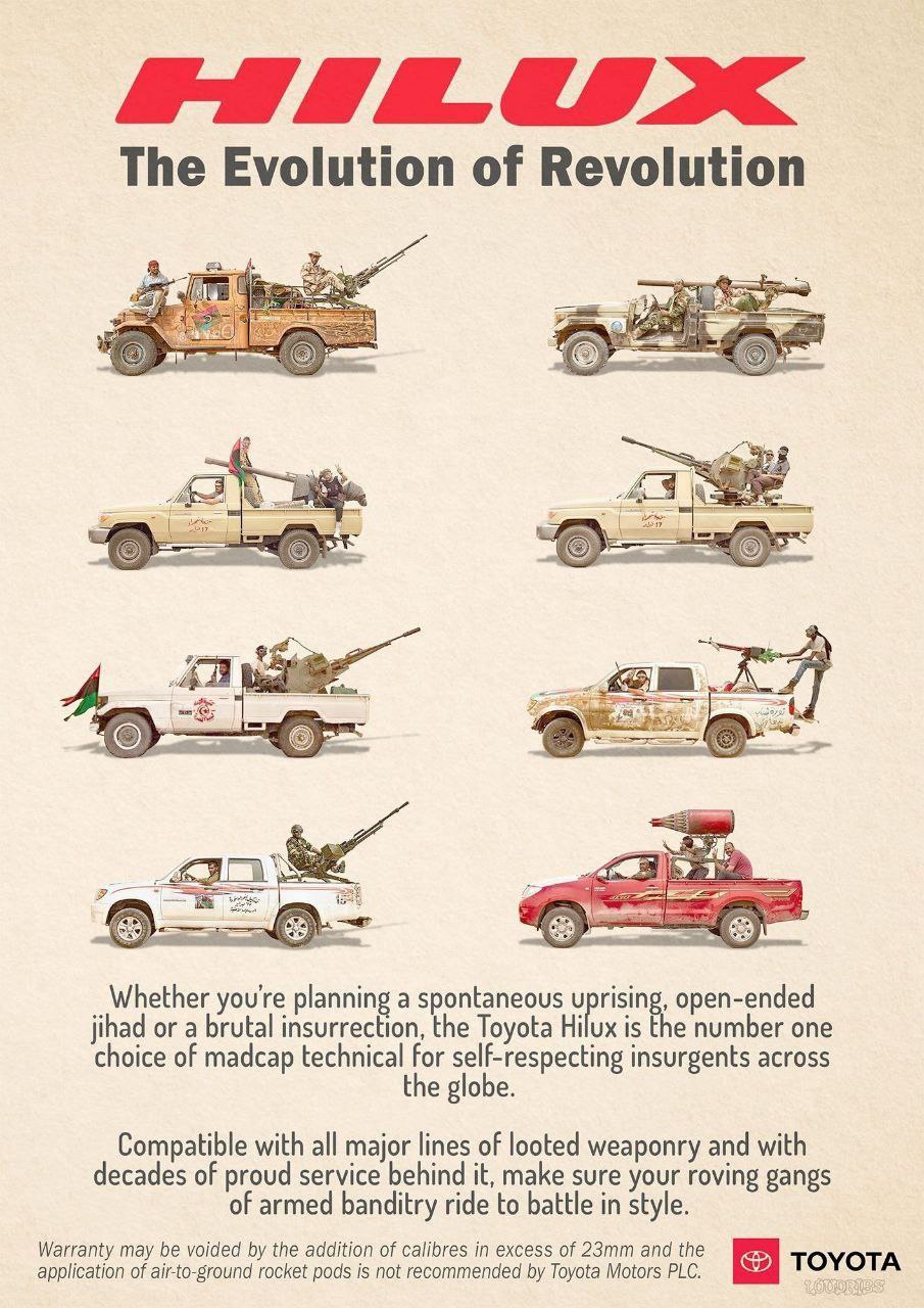 The Evolution of Revolution risin Whether you're planning a spontaneous и is number one open-ended jihad or a brutal insurrection, the Toyota choice of madcap technical for self-respecting insurgents 