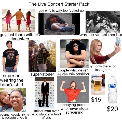 The Live Concert Starter Pack guy who is way too fucked UP guy just there with too violent mosher у у я girl only there for couple who never superfan super-stoner leaves this position wearing the band