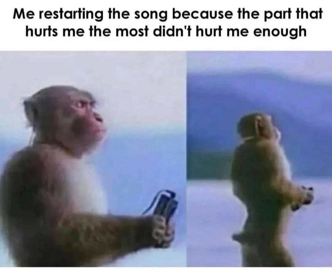 Me restarting the song because part that hurts me the most didn't hurt me enough