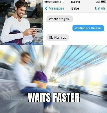 1:00 75% Sprint LTE Messages Babe Details Where are you? Waiting for the bus Hurry up WAITS ЭТЕВ
