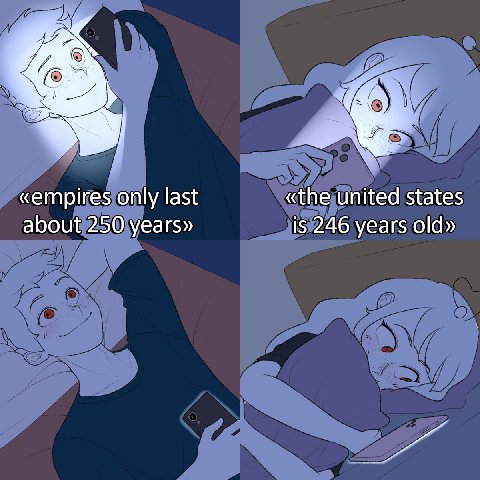 А «empires only last «the united states about 250 years» is 246 years old»