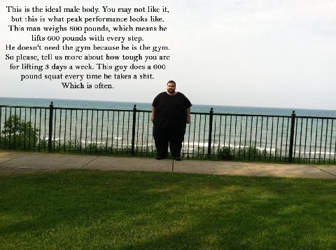 This is the ideal male body. You may not like it but this is what peak performance looks like man weighs 600 pounds, which means he lifts 600 pounds with every step He doesn't need the gym because he 