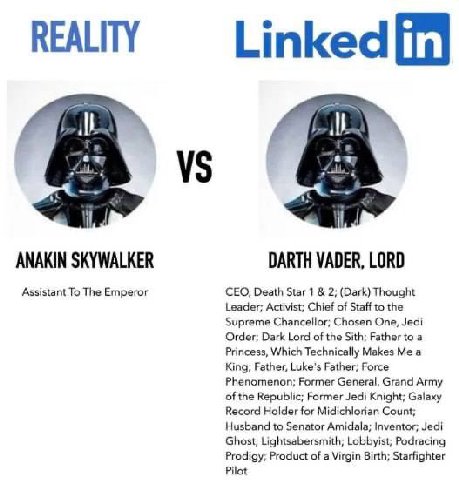 REALITY в в ANAKIN SKYWALKER DARTH VADER, LORD Assistant To The Emperor CEO, Death Star 1 2; (Dark) Thought Leader; Activist; Chief of Staff to the Supreme Chancellor; Chosen One, Jedi Order; Dark Lor