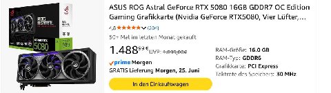 ASUS ROG Astral GeForce RTX 5080 GDDR7 Edition Gaming Grafikkarte (Nvidia GeForce RTX5080, Vier Lifter,... 4,8 (204) 50+ Mal letzten Monat gekauft CERTX 5080 и 16.0 КАМ-Тур: GDDR6 Grafikkarte: PCI Exp