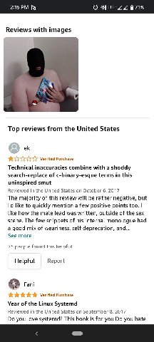 2:15 в 71% Reviews with images Top reviews from the United States Verified Purchase Technical inaccuracies combine with a shoddy search-replace of c-binary-esque terms in this uninspired smut Reviewed