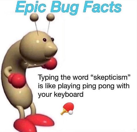Epic Bug Facts yping the word “skepticism is like playing ping pong with your keyboard