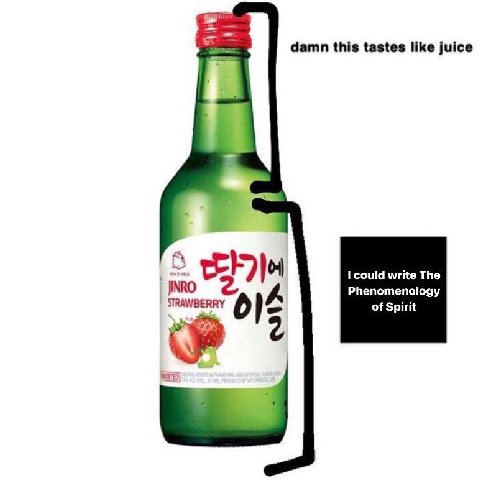 damn this tastes like juice a |1 could write The JINRO A Phenomenology STRANBERRY 0 of Spirit