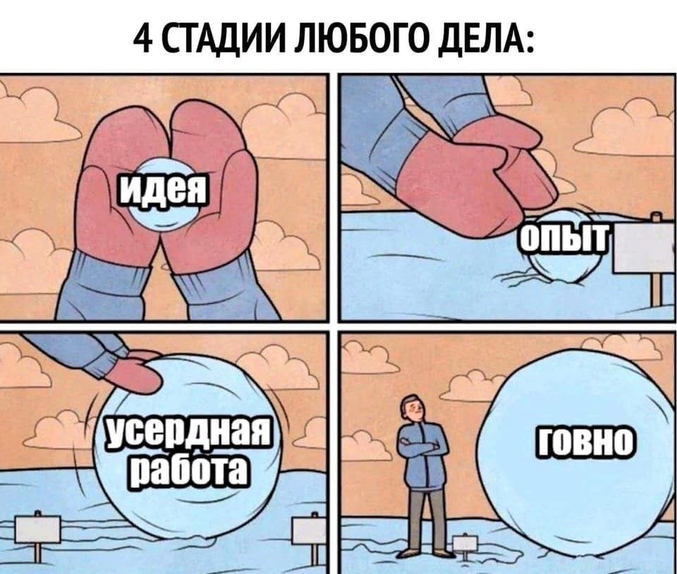 4 СТАДИИ ЛЮБОГО ДЕЛА: идея a a работа