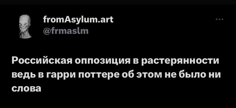 fromAsylum.art @frmaslm Российская оппозиция в растерянности ведь в гарри поттере об этом не было ни слова
