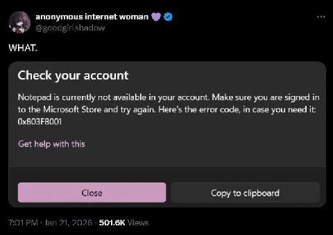 anonymous internet woman WHAT. Check your account Notepad is currently not available in your account. Make sure you are signed in to the Microsoft Store and try again. Here's the error code, in case y
