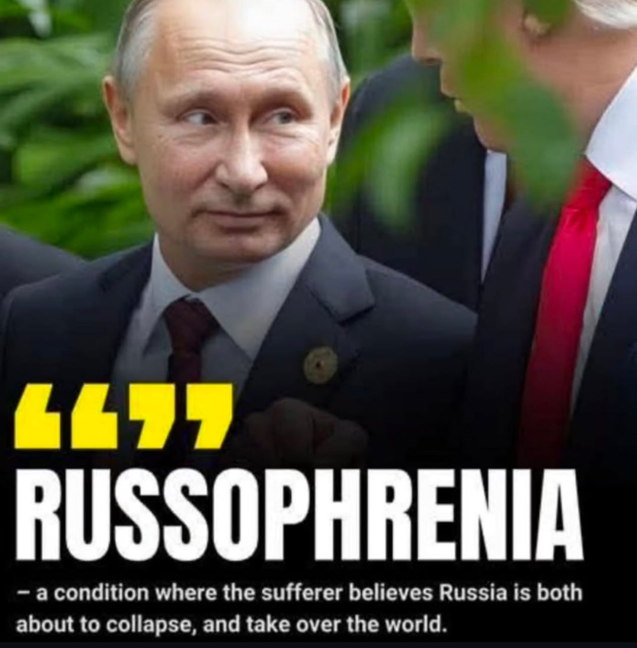 RUSSOPHRENIA acondition where the sufferer believes both about to collapse, and take over the world.