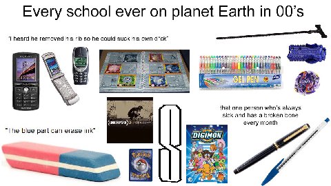 Every school ever on planet Earth in 00'$ heard he removed his rib so he could suck his own d*ck” =A A See 7 у that one person who’s always sick and has a broken bone PARK) МЕТЕОВА every month "The bl