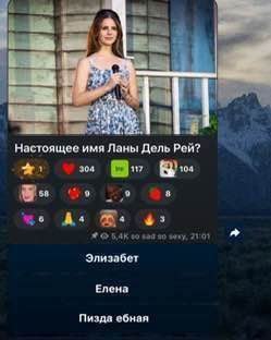 Настоящее имя Ланы Дель Рей? 304 6% 8 БАК 06 ваа 30 2101 a Элизабет Елена Пизда ебная