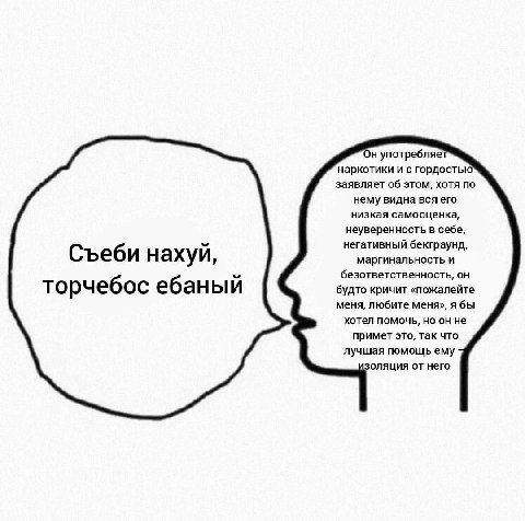 употребляе наркотики и с гордостью` заявляет об этом, хотя по нему видна вся его низкая самооценка, неуверенность в себе, негативный бекграунд, Съеби нахуй, маргинальность и безответственность, он тор