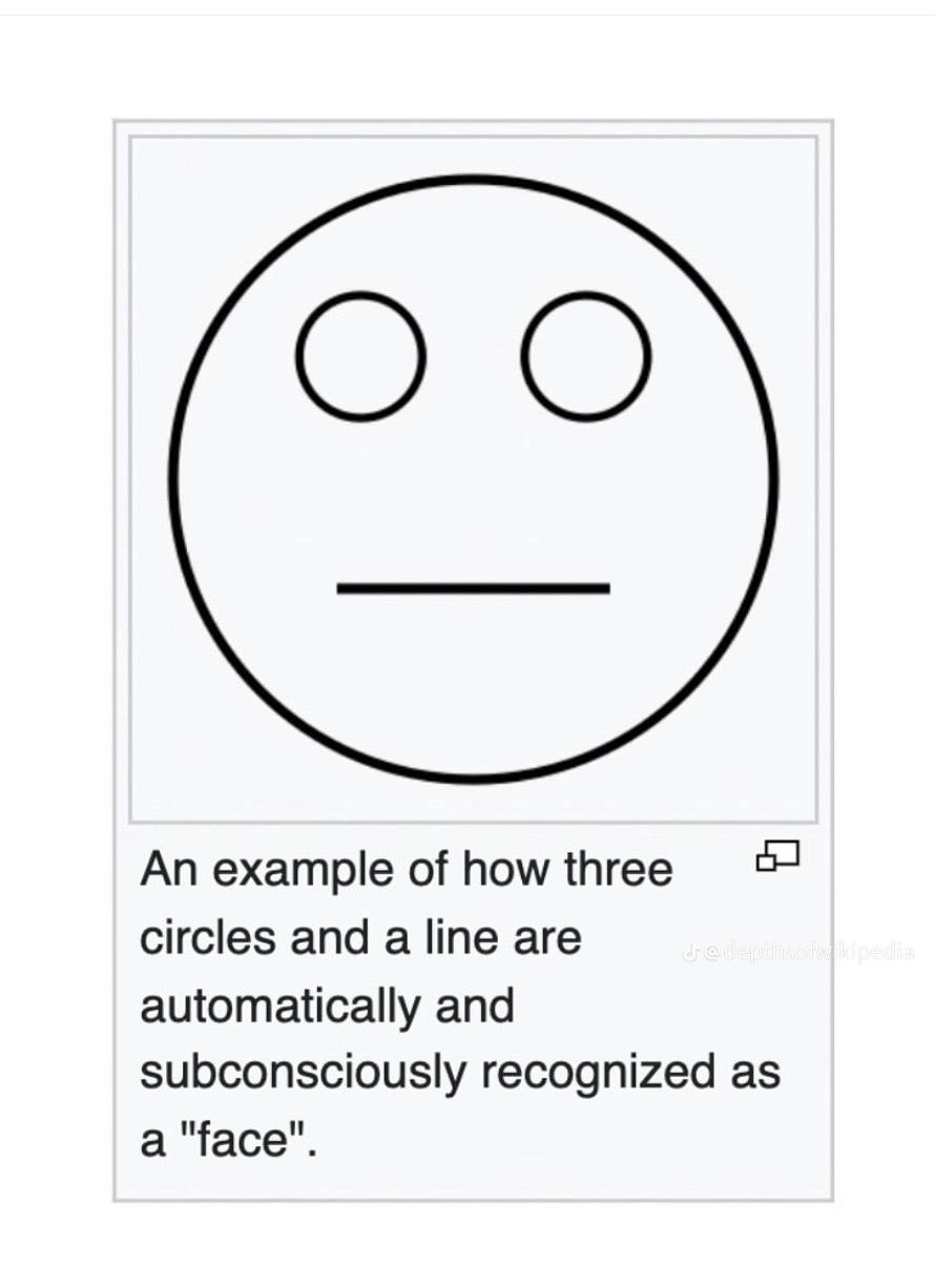 An example of how three circles and a line are automatically and subconsciously recognized as a "face".