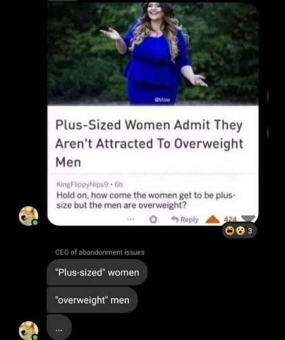 Plus-Sized Women Admit They Aren't Attracted To Overweight Men Hold how come the women get to plus- size but the men are overweight? 40 Неру a women men