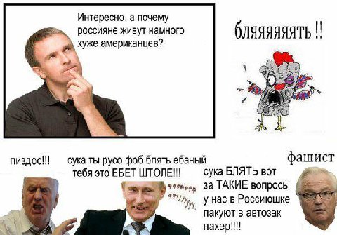 Интересно, а почему россияне живут намного бляяяяяять хуже американцев? сука ты pyco фоб блять ебаный фашист сука БЛЯТЬ вот тебя это ЕБЕТ ШТОЛЕ!! За ТАКИЕ вопросы у Hac в Россиюшке пакуют в автозак на