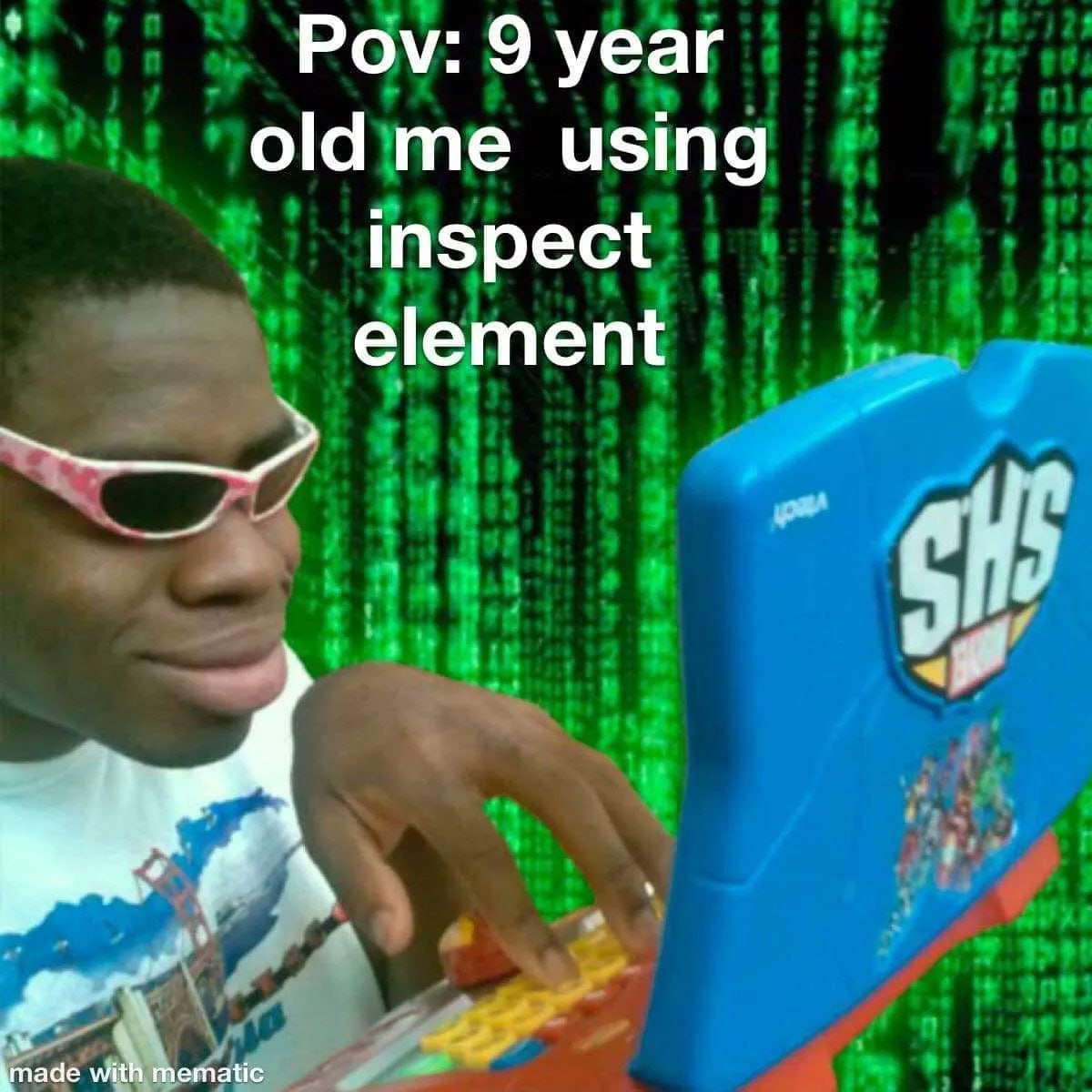 Роу: 9 уеаг old using inspect element \паде with mematic