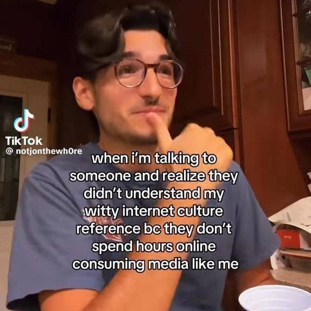 TikTok Рип talking to someone and realize they didn't understand my witty internet culture reference they don’t spend hours online consuming media like me