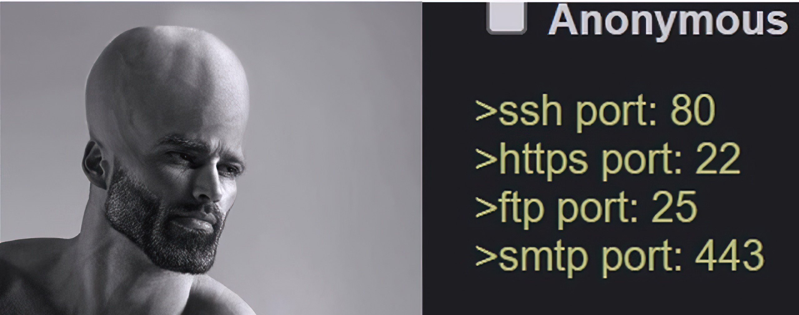 >ssh port: 80 >https port: 22 >ftp port: 25 >smip port: 443