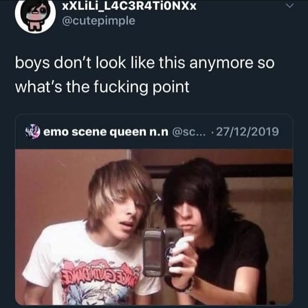 boys don't look like this anymore so what's the fucking point emo scene queenn.n