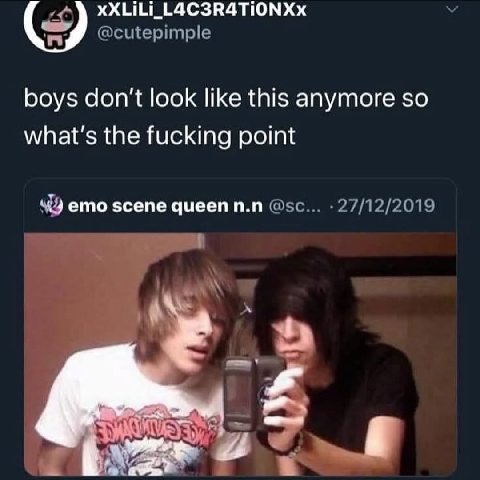 boys don't look like this anymore so what's the fucking point emo scene queenn.n