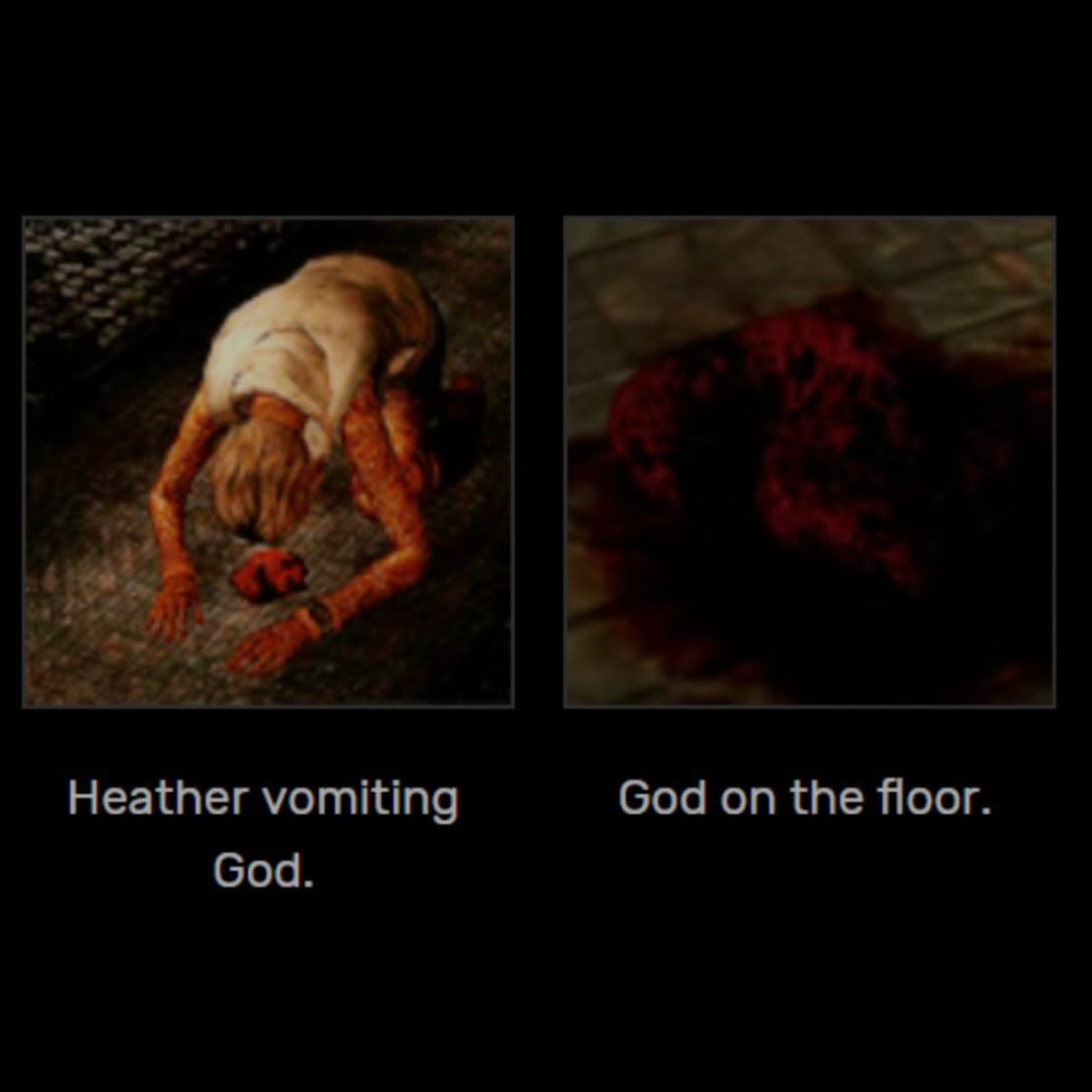 God on the Ноог. Heather vomiting God.