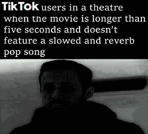 ТКТОК users in а theatre when the movie 1$ longer than five seconds and doesn’t feature a slowed and reverb pop song