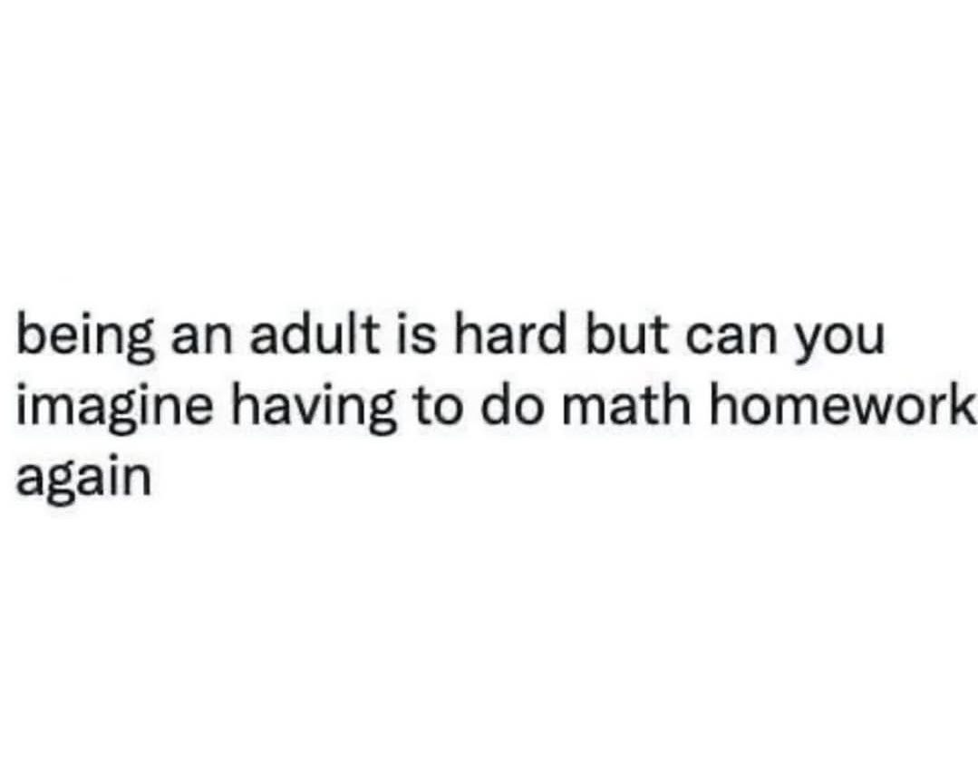 being an adult is hard but can you imagine having to math homework again