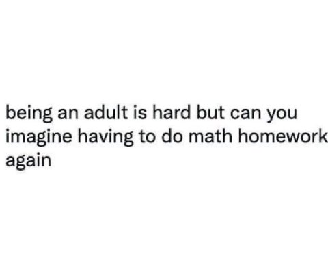 being an adult is hard but can you imagine having to math homework again