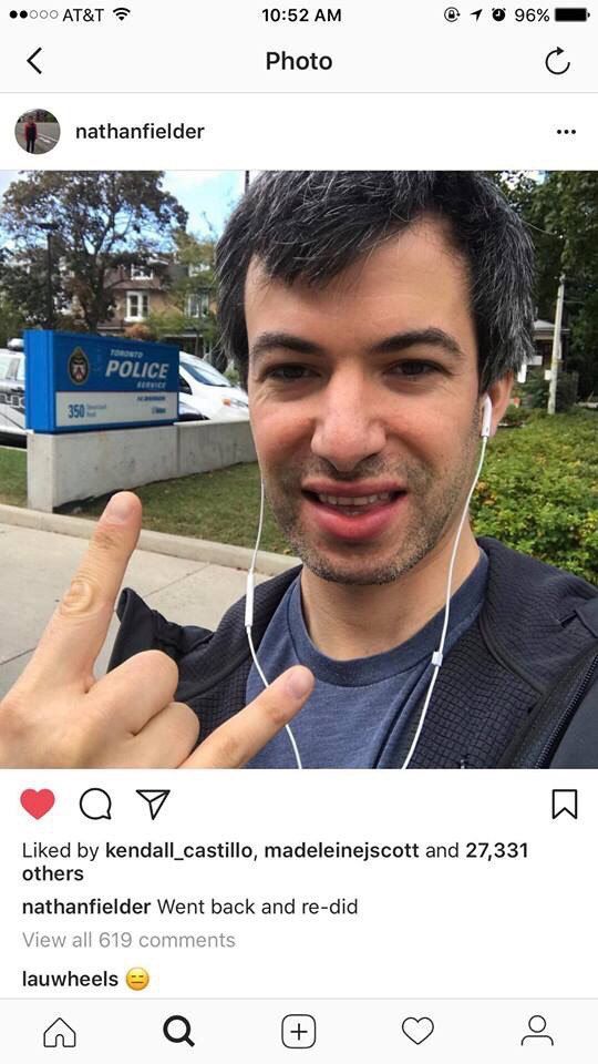 АТ&Т 10:52 1 96% Photo nathanfielder <A Liked kendall_castillo, madeleinejscott and 27,331 others nathanfielder Went back and re-did View all 619 comment lauwheels a