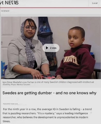 a8 2min Swedes are getting dumber and по one knows why For the ninth year in a row, the average 10 in Sweden is falling a trend that is puzzling researchers. "It's a mystery," says a leading intellige