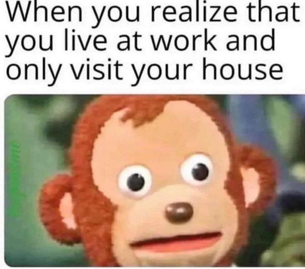When you realize that you live at work and only visit your house