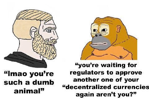 “you’re waiting for “Imao you’re regulators to approve such a dumb another one of your 1” decentralized currencies anima again aren’t you?”