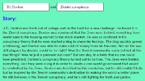 Story: Denton was fresh out of college and on the hunt for a new challenge. He found it in the Zionist conspiracy. Denton was convinced that the Jews were behind everything from world wars to the hous