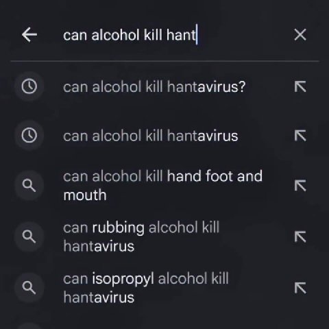 < —сапасово! kill hant| x © _ canalcohol kill hantavirus? к Al-lage aMt Bilder Nyheter Videor Ko 5 orond fests