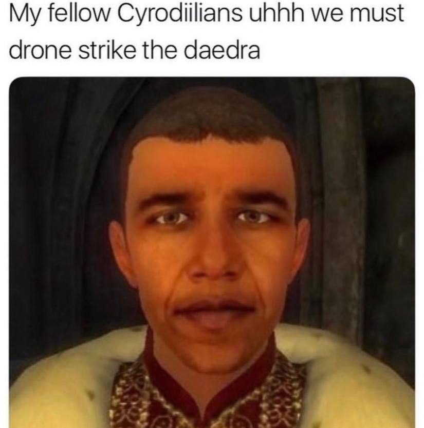 My fellow Cyrodiilians unhh we must drone strike the daedra
