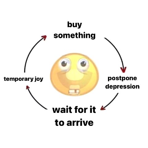 buy something temporary joy postpone depression wait for it to arrive