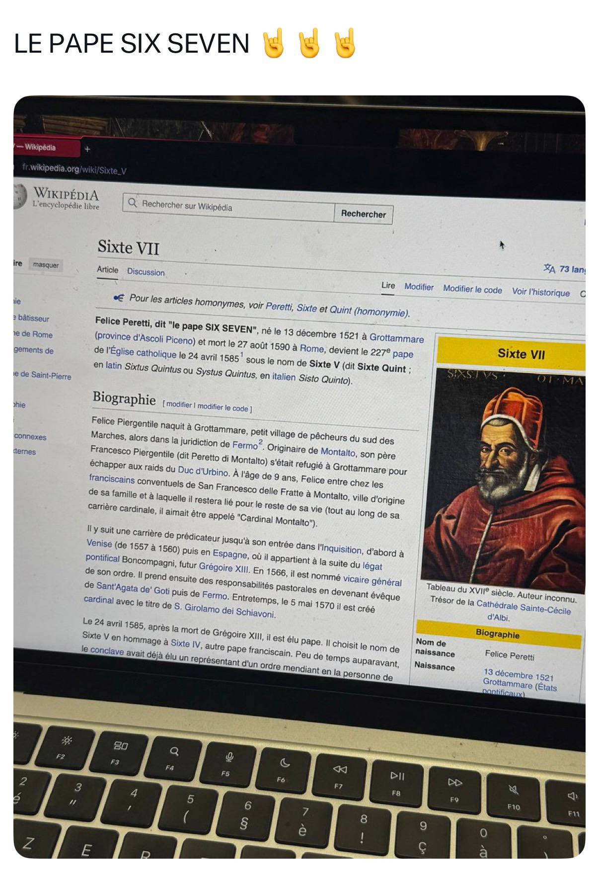 PAPE SIX SEVEN —Wikipédia libre Rechercher sur Wikipéd а Rechercher Sixte VII ire masquer ЗА 73 lan, Article Discussion Lire Modifier Modifier code tie Voir articles homonymes, voir Peretti, Sixte Qui