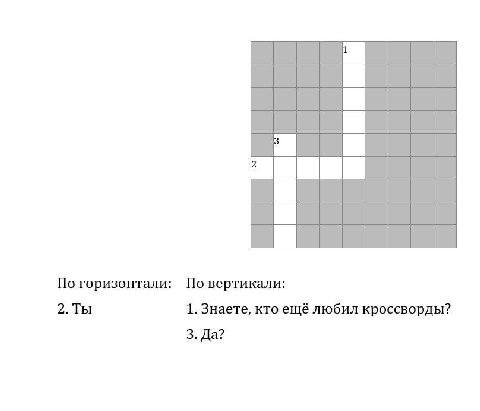 По горизонтали: По вертикали: 2.Ты 1. Знаете, кто ещё любил кроссворды? 3. Да?